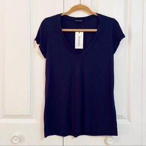 Style Saint Navy Blue Cuffed V Neck T Shirt XS New